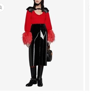 High Waisted Black Vinyl Midi Skirt black small